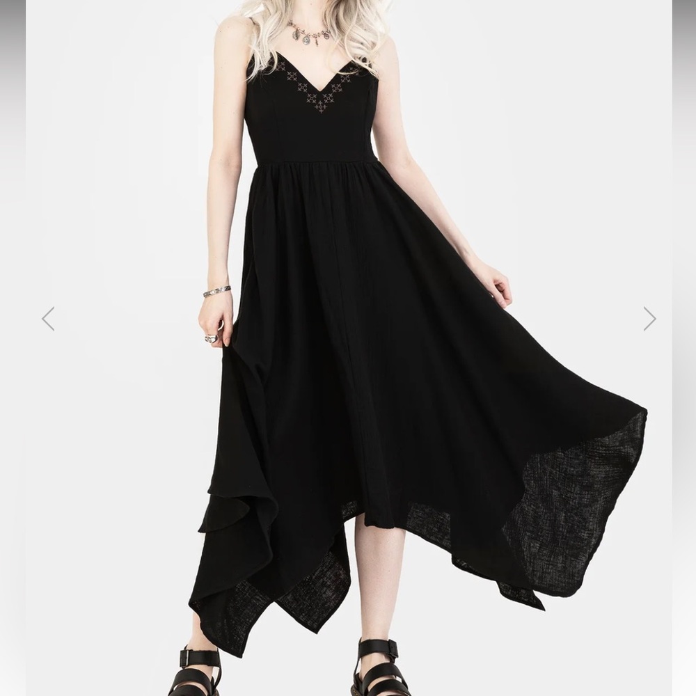 🖤Disturbia Damara Embroidered Cotton Hanky Hem Midaxi Dress Cotton Goth DressNWT